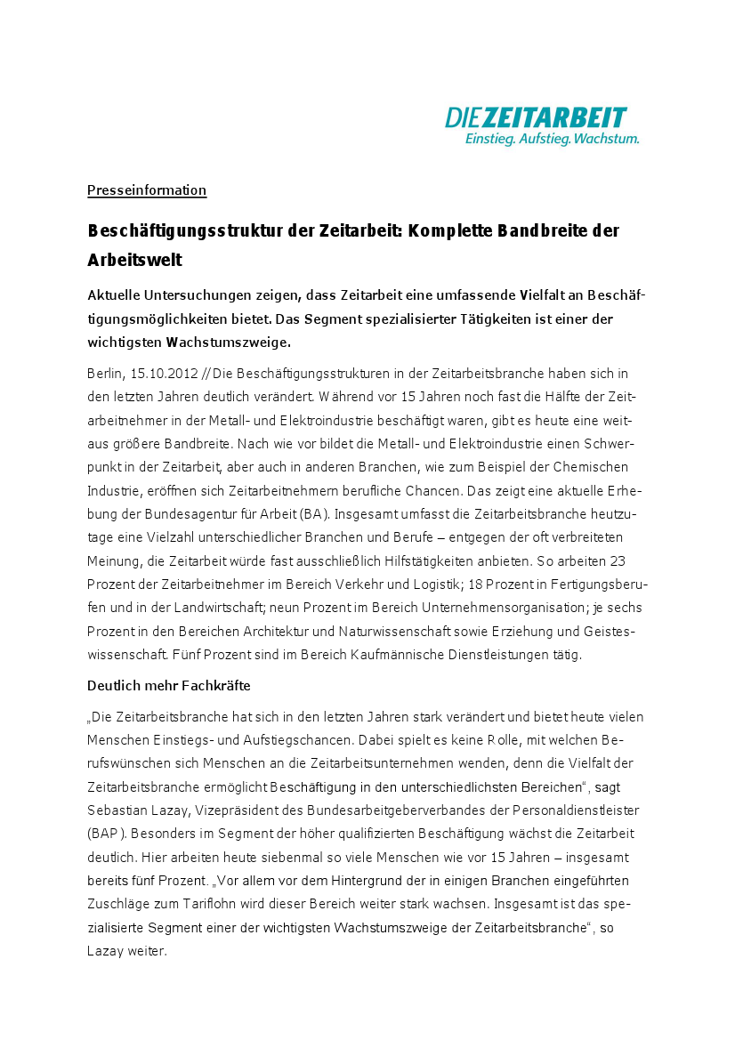 Jobvielfalt in der Zeitarbeit Jobvielfalt in der Zeitarbeit
