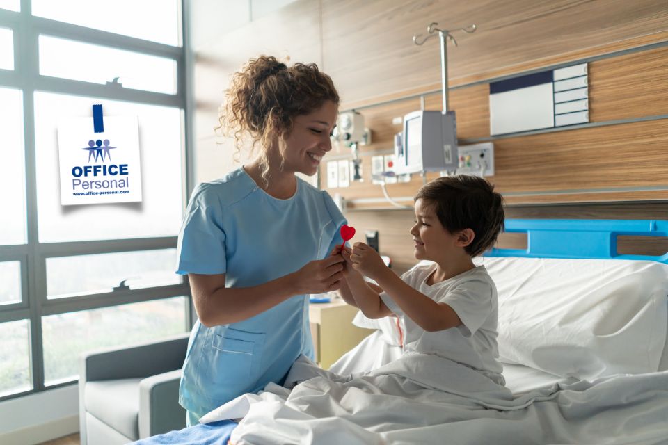 Gesundheits- und Kinderkrankenpfleger, Krankenhaus, Kind, Frau, Krankenbett