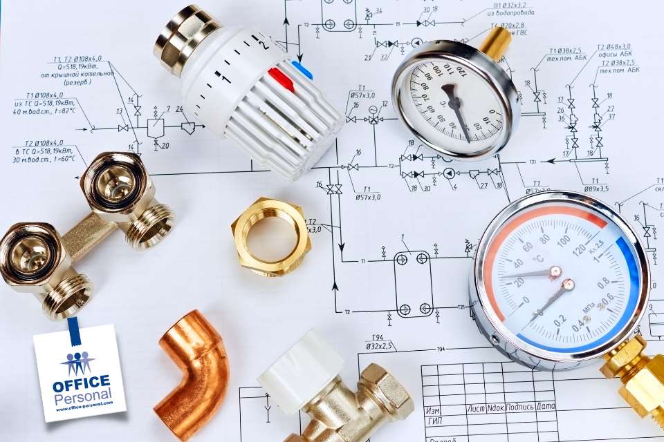 Heizungsmonteur, Heizung, Thermostat, Plan, Rohr, Zähler